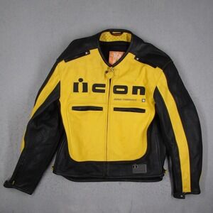 Icon Asphalt Technologies Yellow Black Leather Motorcycle Jacket Mens Large L
